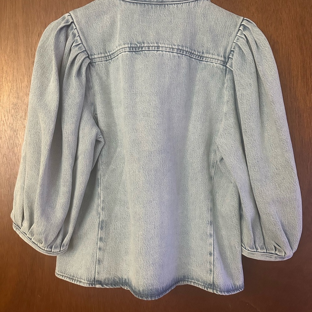 NWT ZARA Collection Light Blue Denim Shirt With Puffed Sleeves - Picture 5 of 6